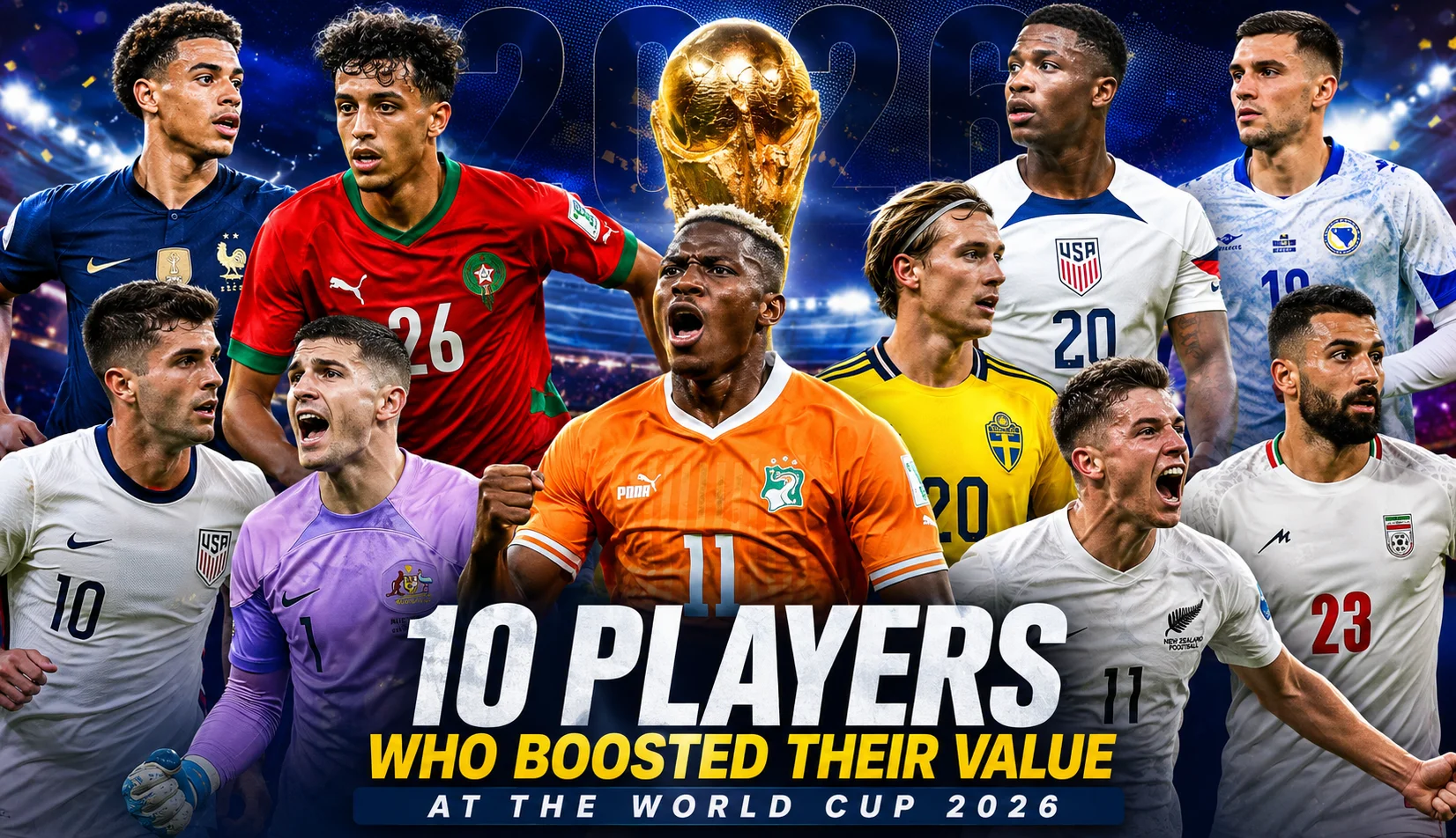 10 World Cup Stars Who Just Skyrocketed Their Market Value 1 Yan Diomande, Ayyoub Bouaddi, Folarin Balogun, Elijah Just, Yasin Ayari, Michael Olise, Ramin Rezaeian, Antonee Robinson, Tarik Muharemović, Patrick Beach