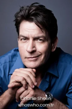 Charlie Sheen weight American actor Charlie Sheen portrait in a blue shirt with his hands clasped for his official biography profile cover.