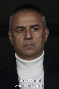 İsmail Kartal career Turkish football manager and former player Ismail Kartal portrait in a white turtleneck for his official biography profile cover.