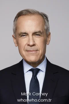 Economist Mark Carney portrait in a dark suit and tie for his official biography profile cover.